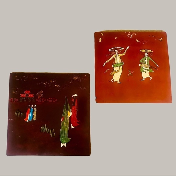 VTG Lacquer paintings Vietnamese Folk Art  10” - Picture 8 of 9